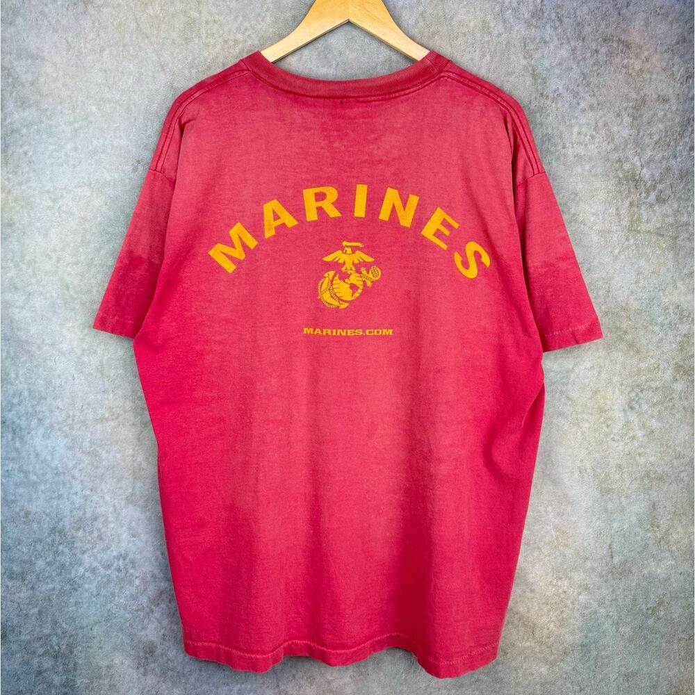 VTG 90s US Marines USMC T Shirt Sz XL Red Military Faded Single Stitch